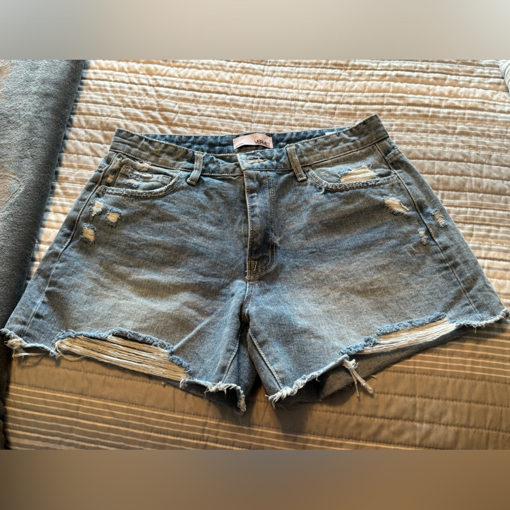 VERVET BY FLYING MONKEY Distressed Light Blue Denim Jean Shorts